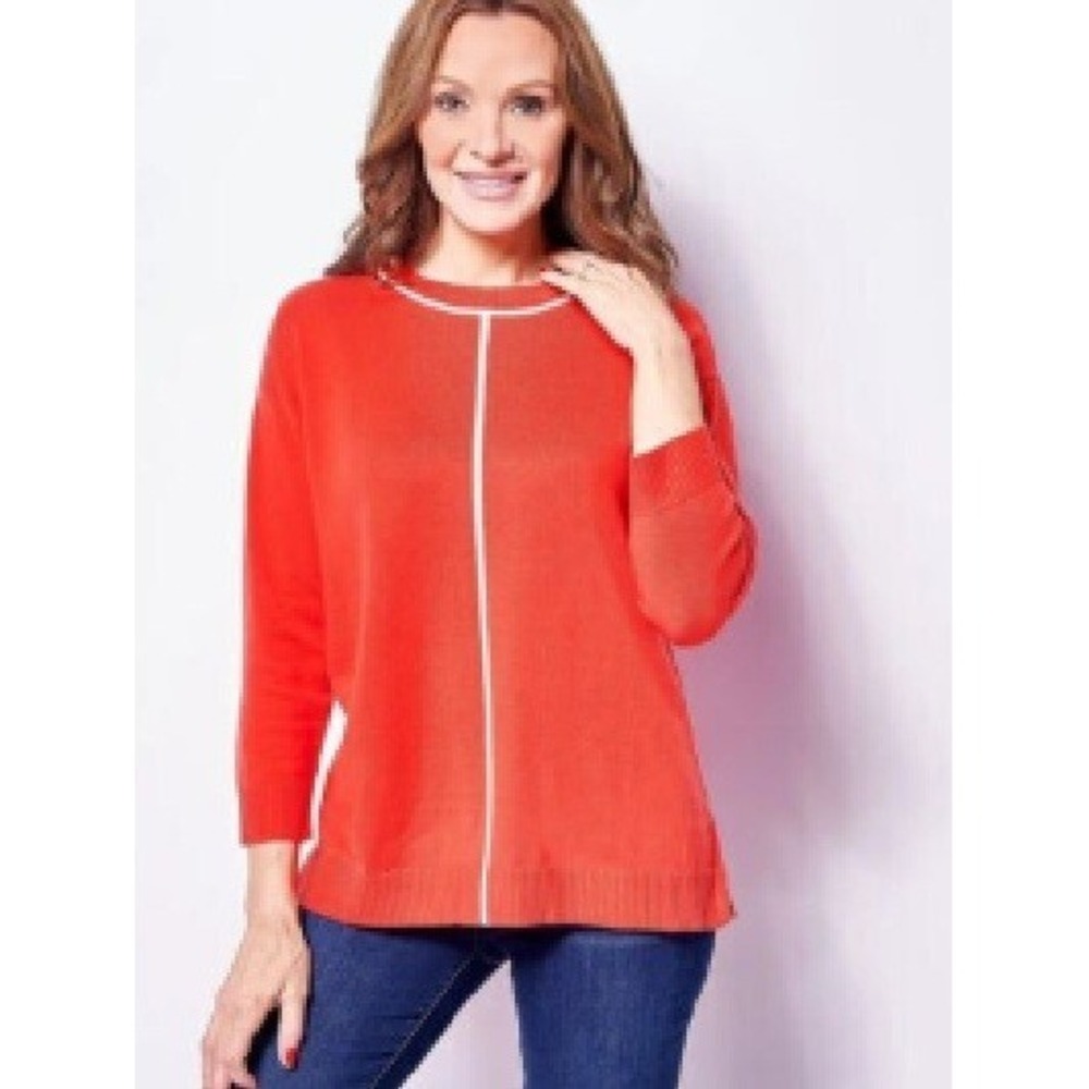 Isaac Mizrahi L Drop Shoulder Pullover wt contrast Poppy Red Sweater NEW IN BAG